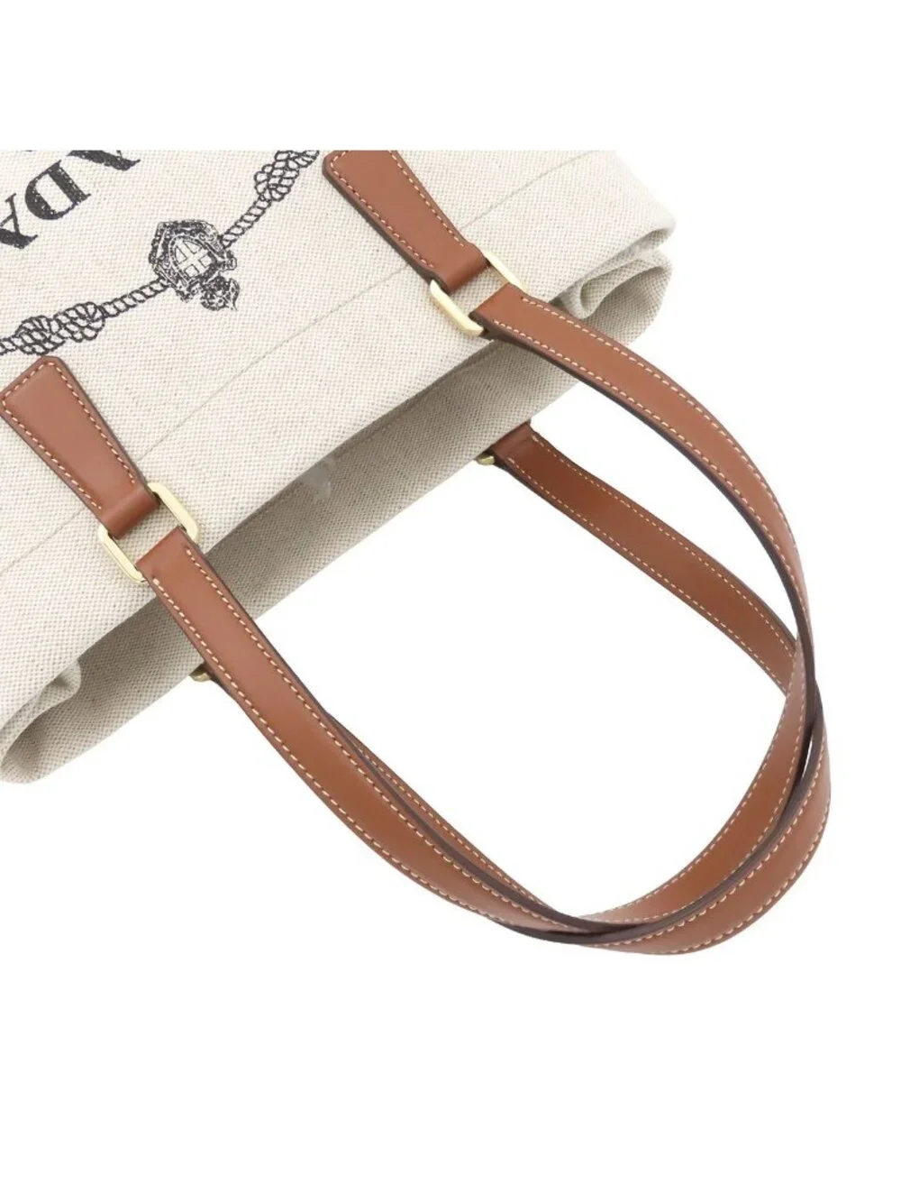 Prada Tote Off White Canvas Leather